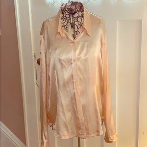 Moda light pink silk longsleeve shirt size large